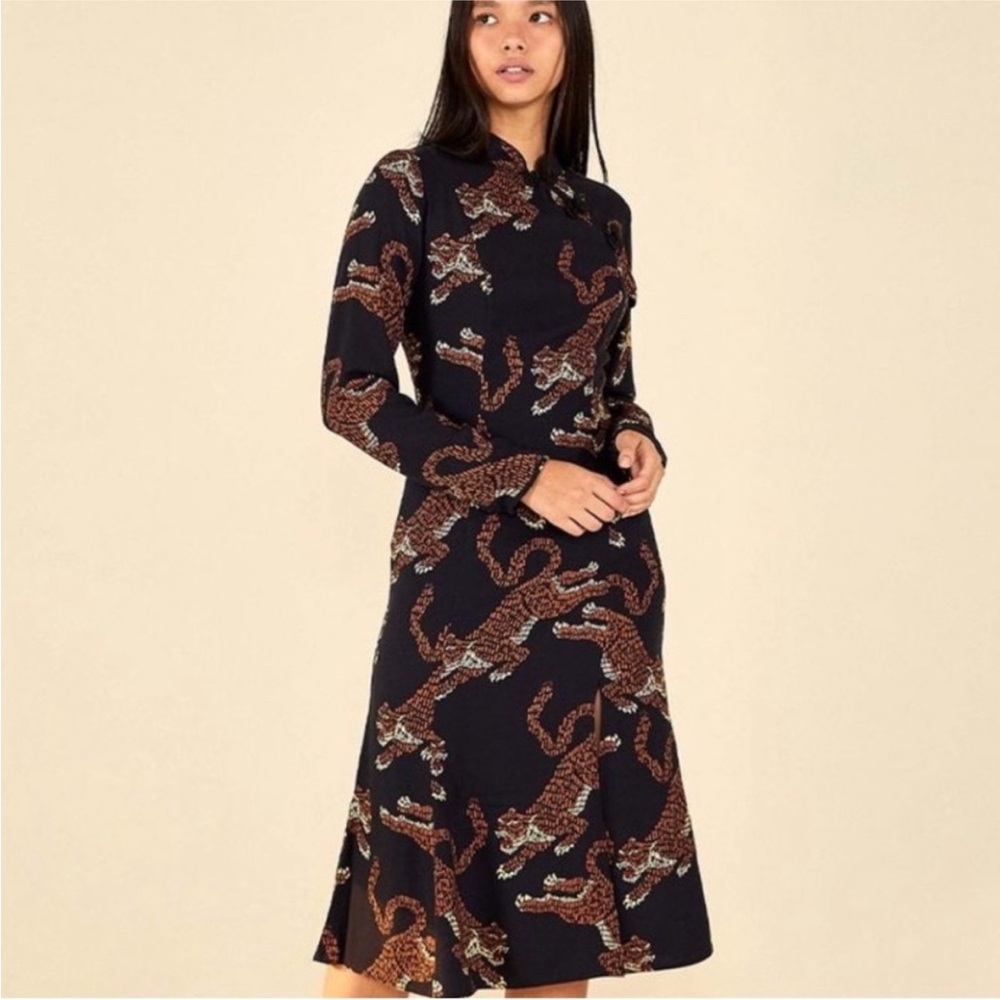 FARM Rio black leopard midi dress